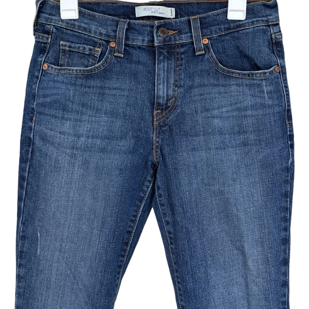 Levi’s Bootcut 515 Ankle Jeans Blue Denim Raw Hem Button Pocket Womens SZ 6 Long